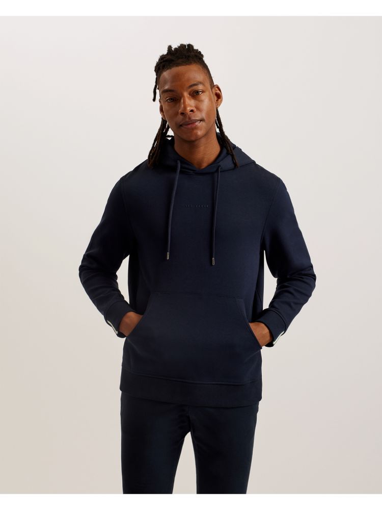 Ted Baker Drotow - Logo Detail Cotton Blend Hoodie Oberteile Herren Navy | 487015-RLB