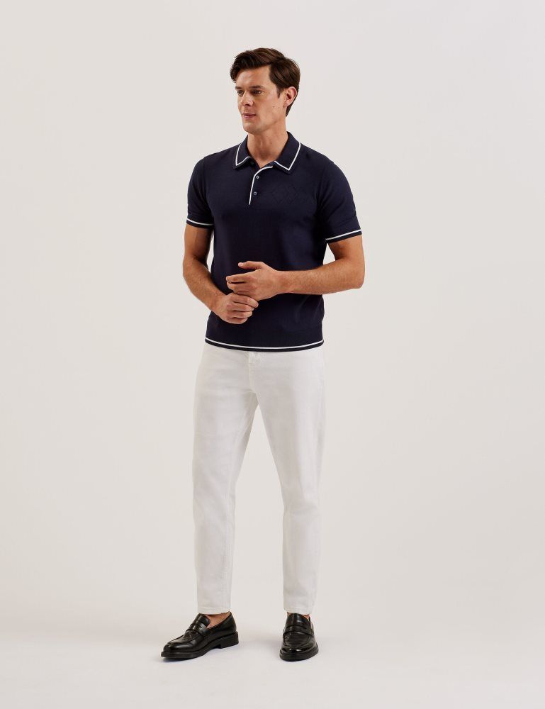 Ted Baker Dunow - Pointelle Detail Striped Trim Polo Shirt Oberteile Herren Navy | 624073-HKL