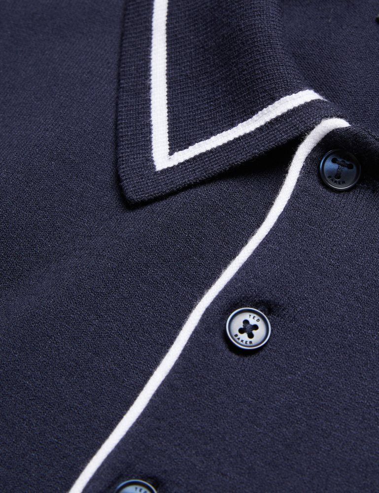 Ted Baker Dunow - Pointelle Detail Striped Trim Polo Shirt Oberteile Herren Navy | 624073-HKL