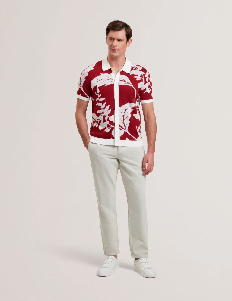 Ted Baker Edson - Short Sleeve Button Through Floral Polo Oberteile Herren Rot | 726148-MAP