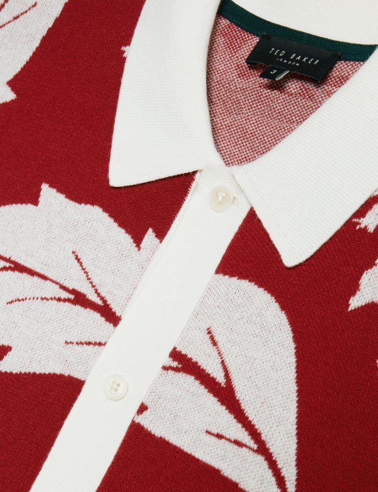 Ted Baker Edson - Short Sleeve Button Through Floral Polo Oberteile Herren Rot | 726148-MAP