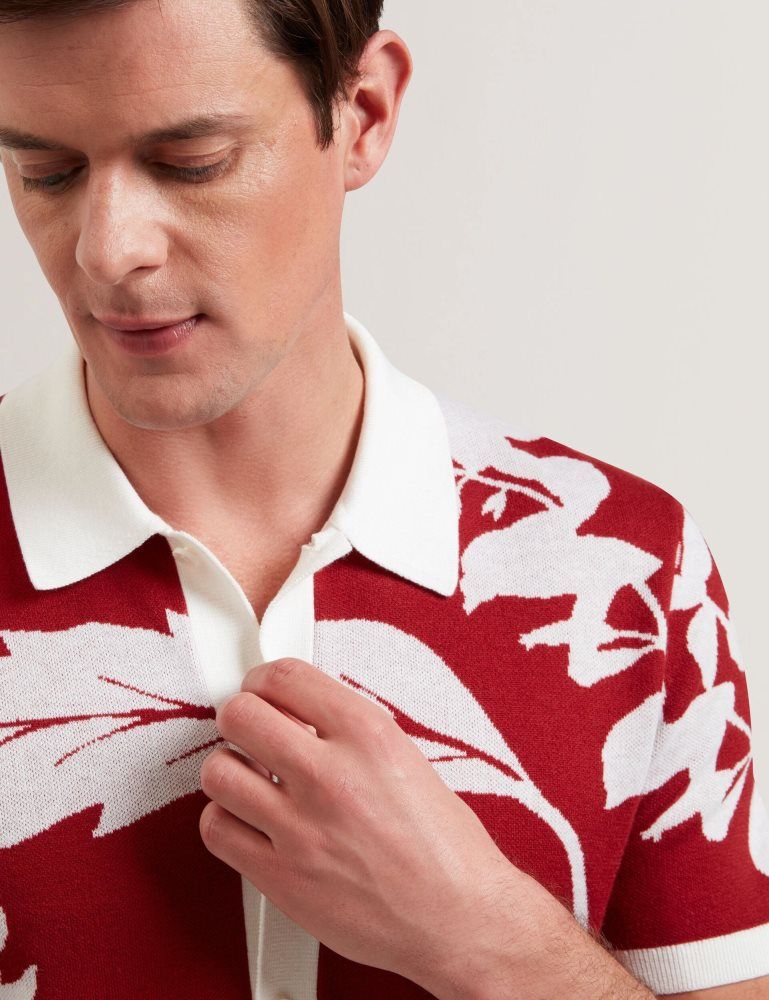 Ted Baker Edson - Short Sleeve Button Through Floral Polo Oberteile Herren Rot | 726148-MAP
