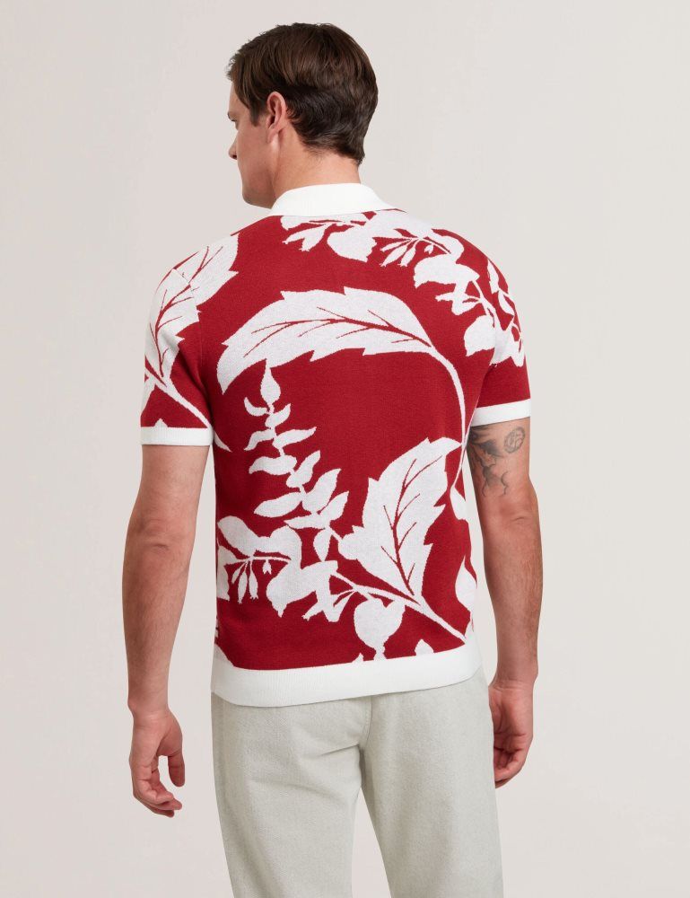 Ted Baker Edson - Short Sleeve Button Through Floral Polo Oberteile Herren Rot | 726148-MAP