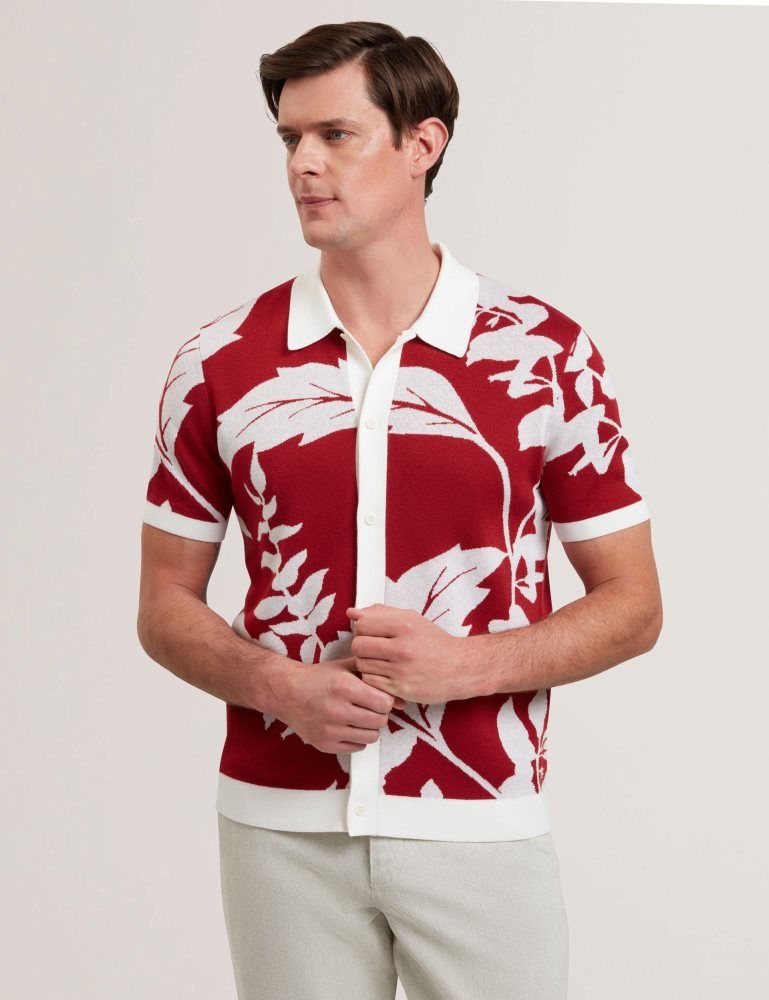 Ted Baker Edson - Short Sleeve Button Through Floral Polo Oberteile Herren Rot | 726148-MAP