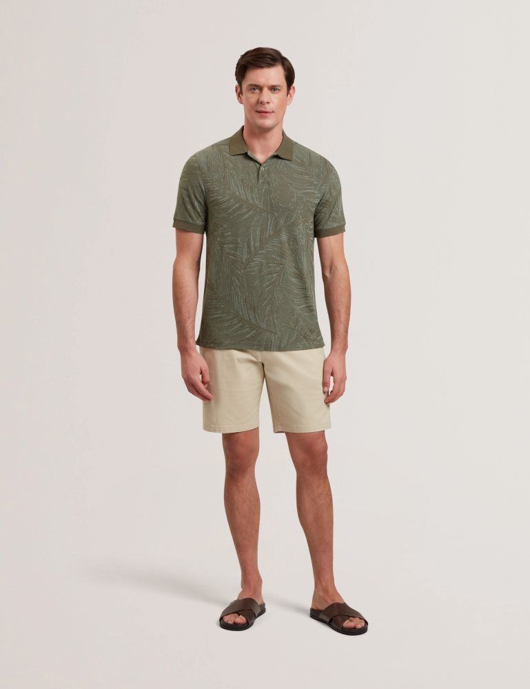 Ted Baker Edwine - Leaf Print Short Sleeve Polo Shirt Oberteile Herren Khaki | 075436-SPN