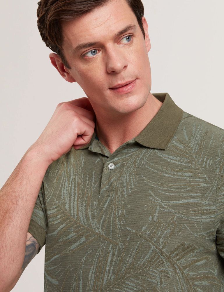Ted Baker Edwine - Leaf Print Short Sleeve Polo Shirt Oberteile Herren Khaki | 075436-SPN