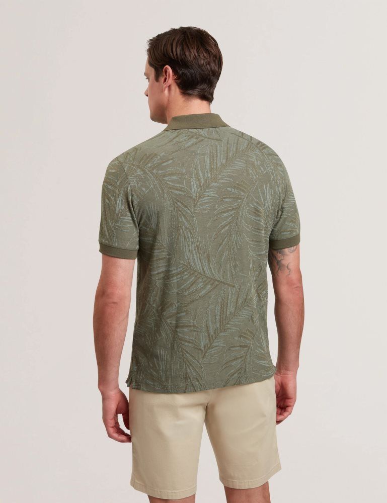 Ted Baker Edwine - Leaf Print Short Sleeve Polo Shirt Oberteile Herren Khaki | 075436-SPN