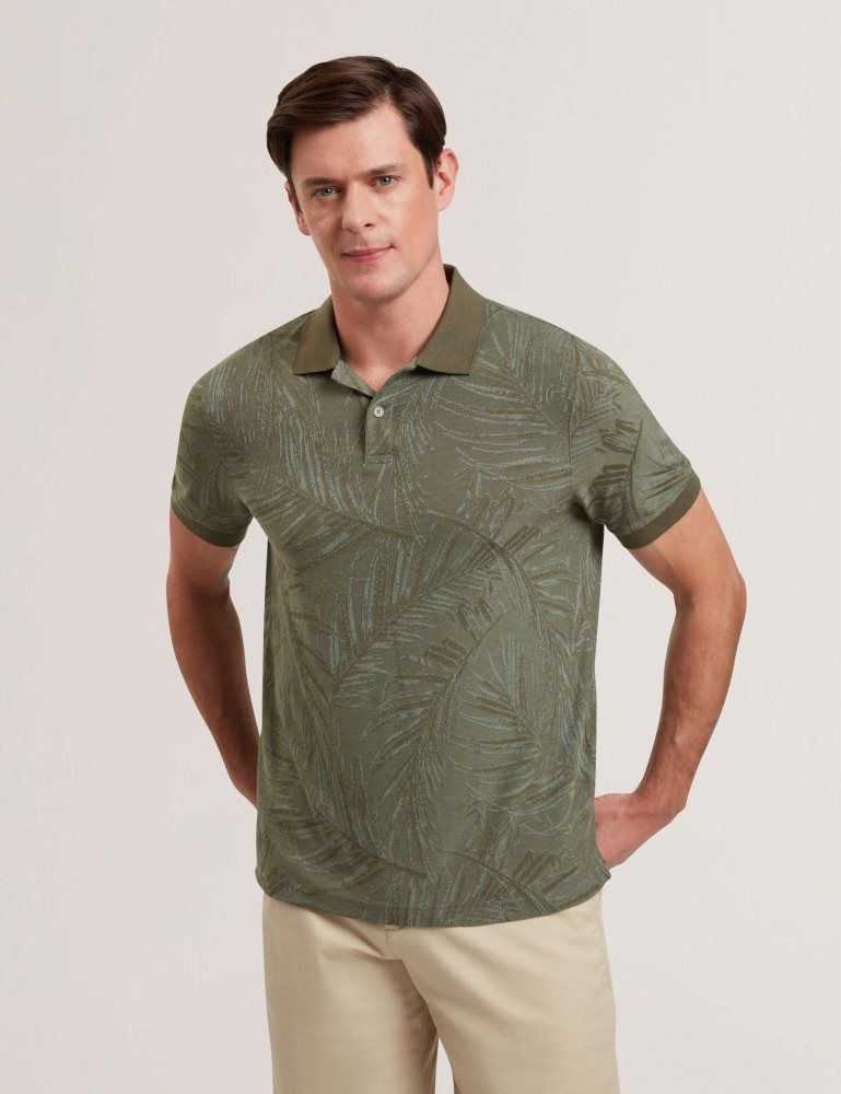 Ted Baker Edwine - Leaf Print Short Sleeve Polo Shirt Oberteile Herren Khaki | 075436-SPN