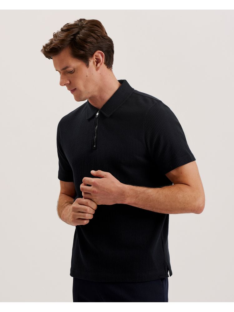 Ted Baker Elgrave - Ribbed Cotton Zip Neck Polo Shirt Oberteile Herren Navy | 139254-WKQ