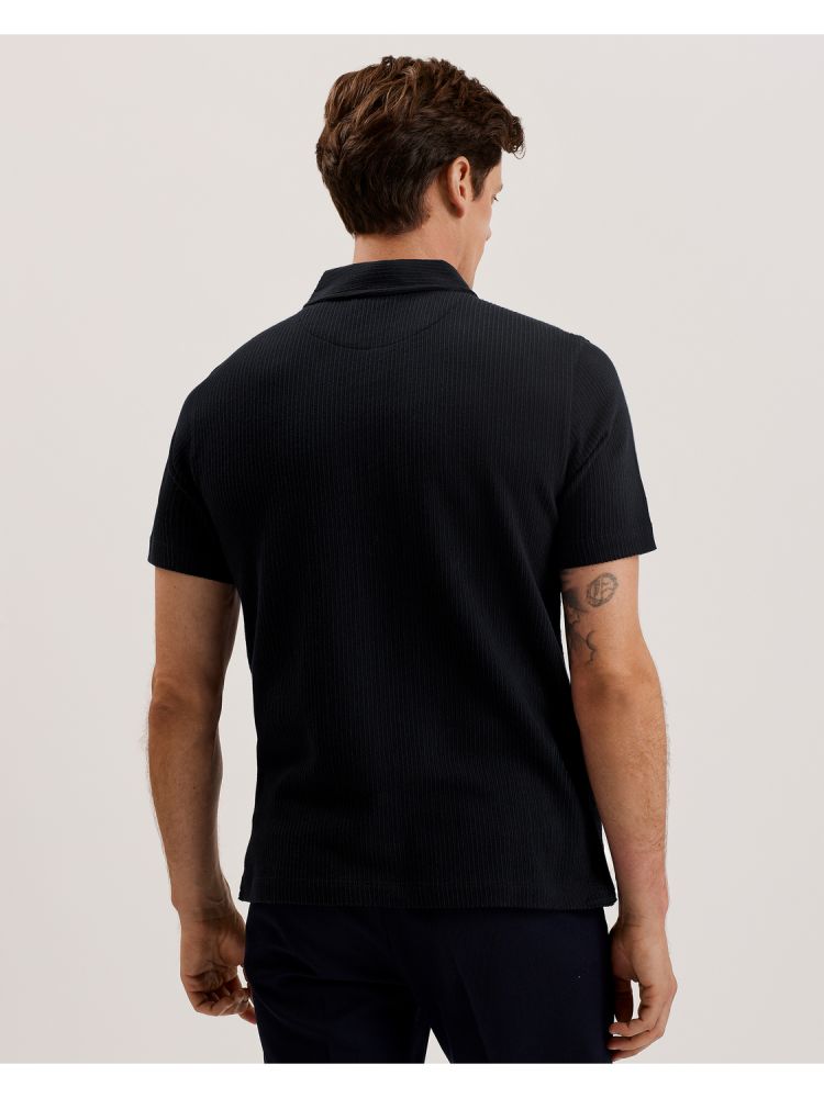 Ted Baker Elgrave - Ribbed Cotton Zip Neck Polo Shirt Oberteile Herren Navy | 139254-WKQ