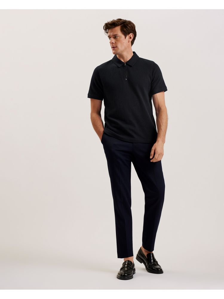 Ted Baker Elgrave - Ribbed Cotton Zip Neck Polo Shirt Oberteile Herren Navy | 139254-WKQ