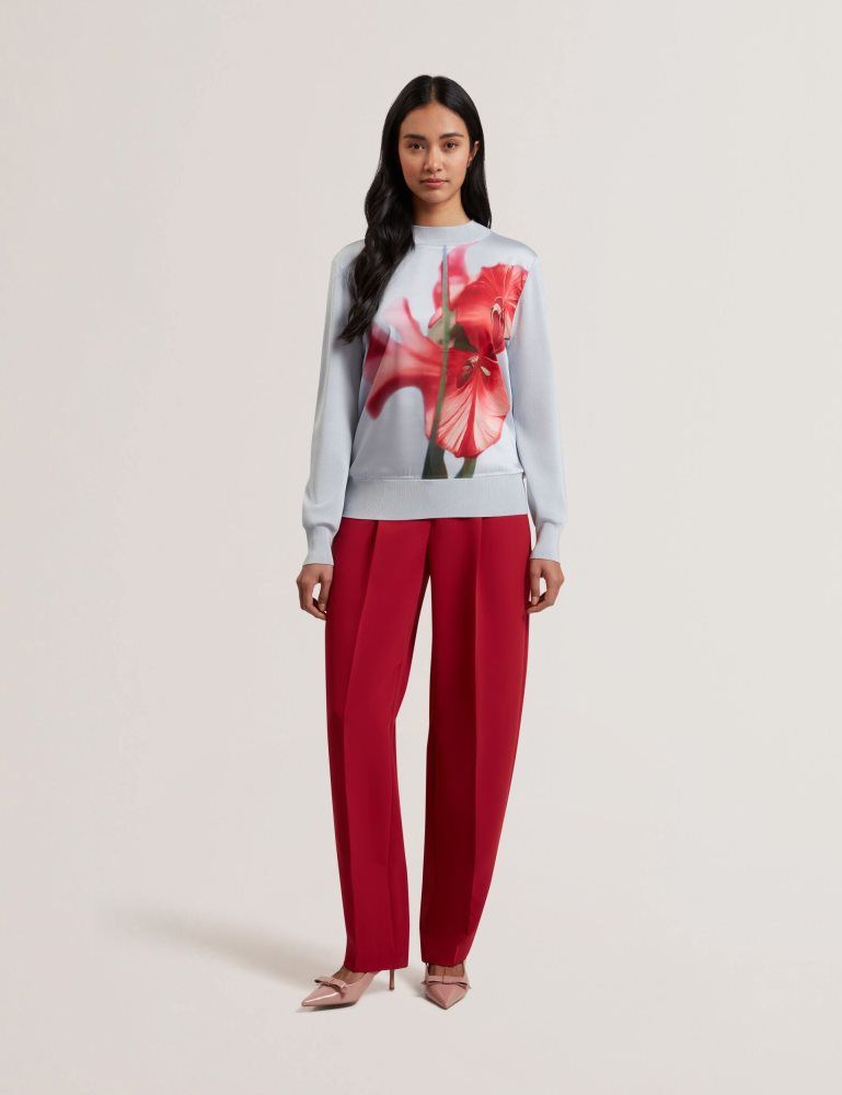 Ted Baker Eloaa - Printed Woven Front Knitted Jumper Pullover Damen Blau | 061742-PKT