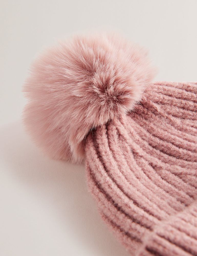 Ted Baker Emilyya - Ribbed Knit Fluffy Bobble Hat Hats, Gloves & Scarves Damen Rosa | 248790-BAO