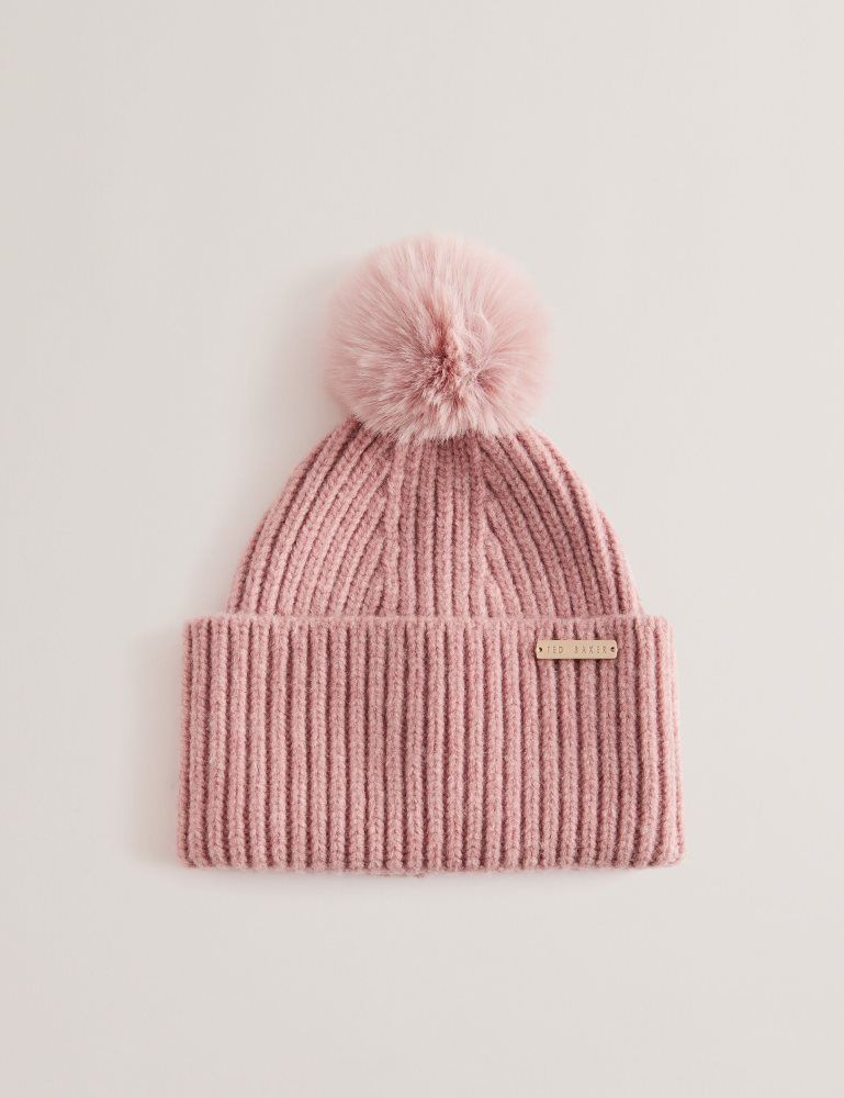 Ted Baker Emilyya - Ribbed Knit Fluffy Bobble Hat Hats, Gloves & Scarves Damen Rosa | 248790-BAO