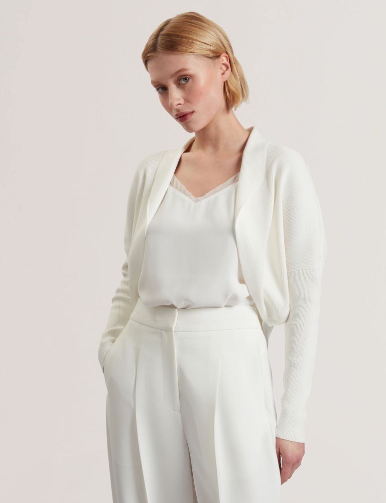 Ted Baker Erhan - Ribbed Knit Cropped Bolero Cardigan Pullover Damen Weiß | 305726-DXU