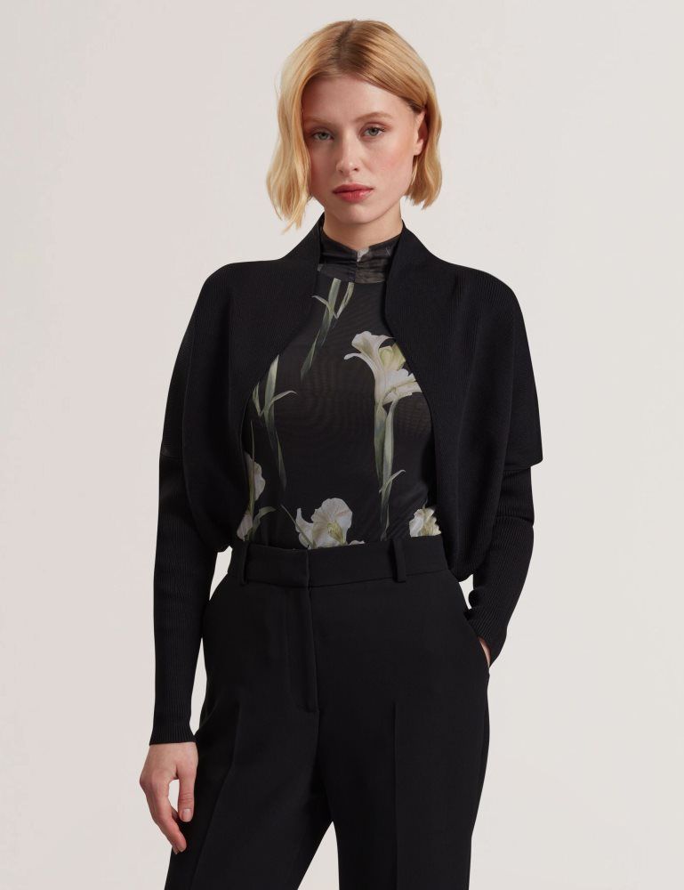 Ted Baker Erhan - Ribbed Knit Cropped Bolero Cardigan T-shirts Damen Schwarz | 093586-WEX