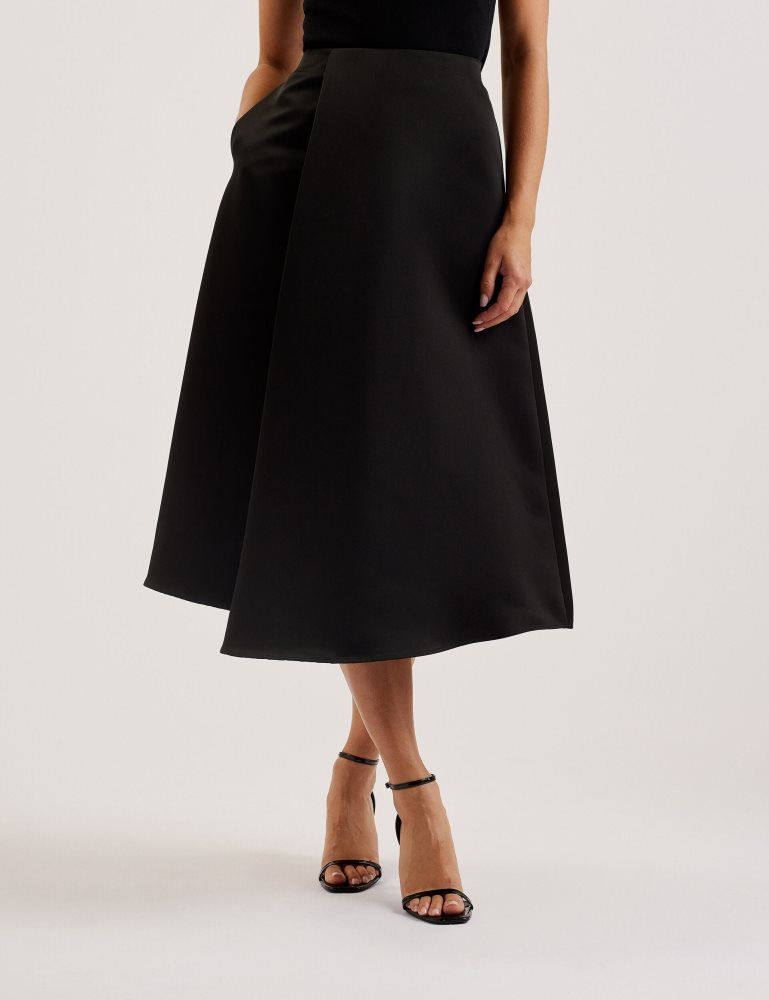Ted Baker Erva - Asymmetric Satin Wrap Midi Skirt Röcke Damen Schwarz | 642781-SOG