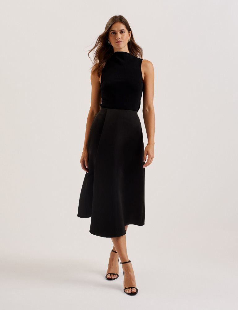 Ted Baker Erva - Asymmetric Satin Wrap Midi Skirt Röcke Damen Schwarz | 642781-SOG