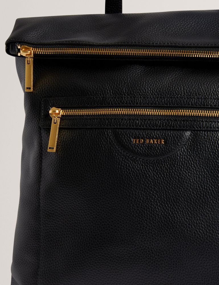 Ted Baker Essaya - Leather Webbing Strap Fold Over Backpack Tragetaschen Damen Schwarz | 271685-WDH