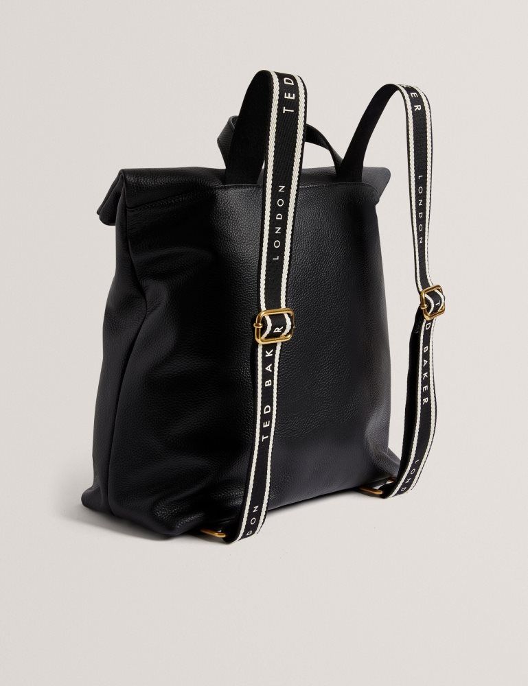 Ted Baker Essaya - Leather Webbing Strap Fold Over Backpack Tragetaschen Damen Schwarz | 271685-WDH