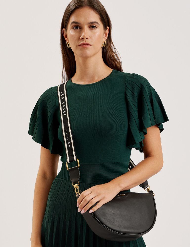 Ted Baker Essina - Webbing Half Moon Leather Crossbody Bag Umhängetaschen Damen Schwarz | 086931-VSY