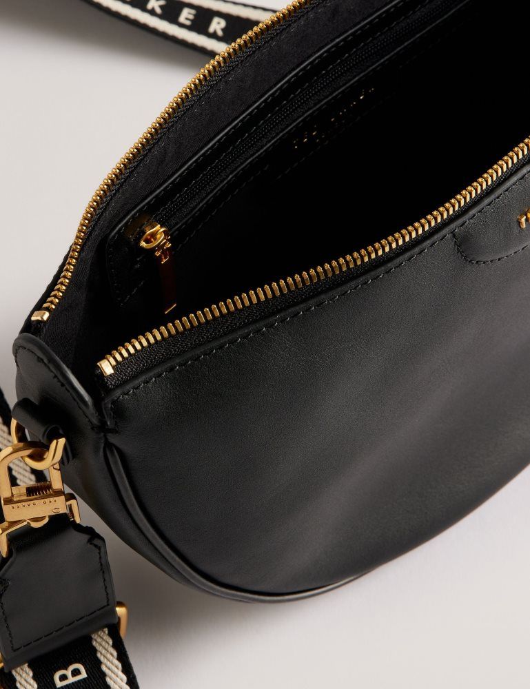 Ted Baker Essina - Webbing Half Moon Leather Crossbody Bag Umhängetaschen Damen Schwarz | 086931-VSY