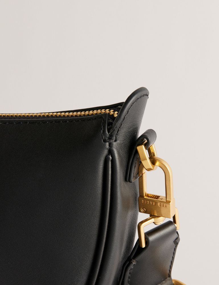 Ted Baker Essina - Webbing Half Moon Leather Crossbody Bag Umhängetaschen Damen Schwarz | 086931-VSY