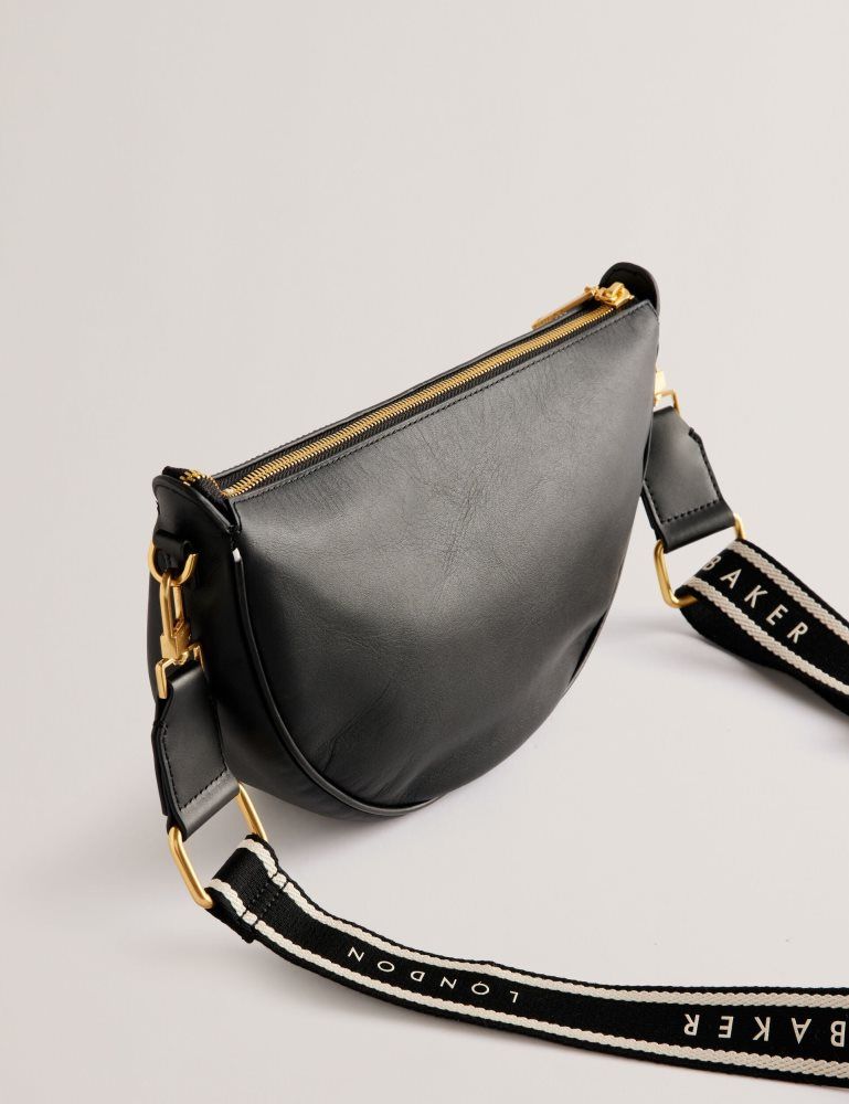 Ted Baker Essina - Webbing Half Moon Leather Crossbody Bag Umhängetaschen Damen Schwarz | 086931-VSY