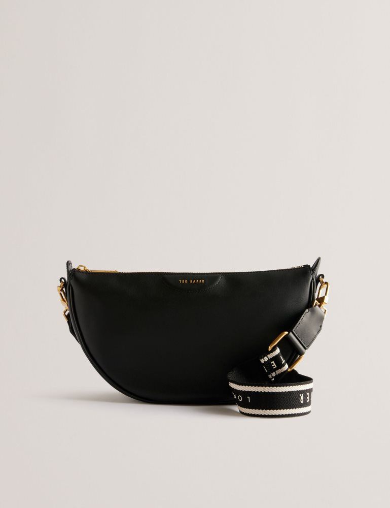 Ted Baker Essina - Webbing Half Moon Leather Crossbody Bag Umhängetaschen Damen Schwarz | 086931-VSY