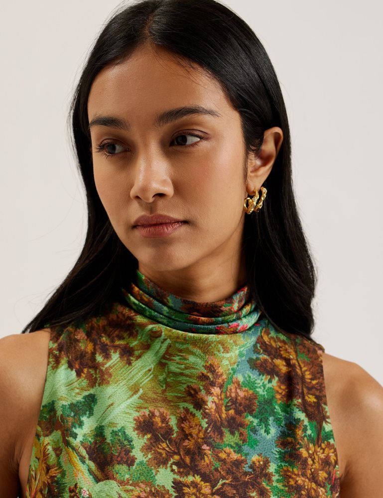 Ted Baker Eyva - Printed High Neck Satin Midi Slip Dress Kleid Damen Grün | 187625-AUY