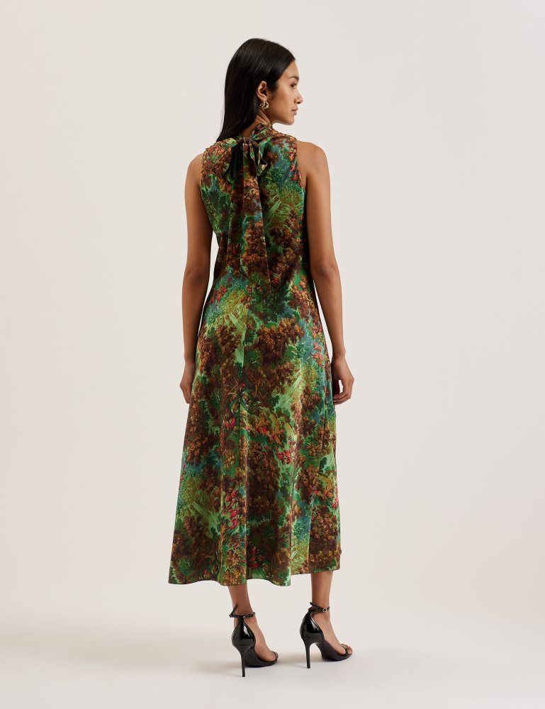 Ted Baker Eyva - Printed High Neck Satin Midi Slip Dress Kleid Damen Grün | 187625-AUY