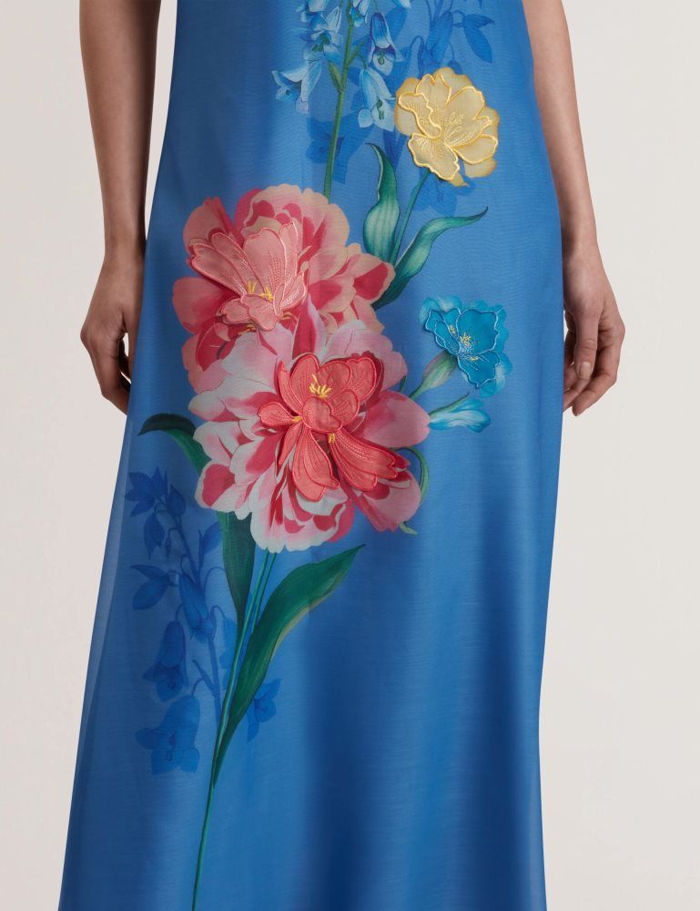 Ted Baker Fayda - Floral Detail Organza Sleeveless Midi Dress Kleid Damen Blau | 594801-SHG