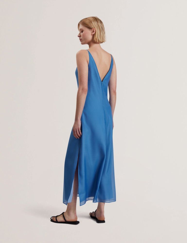 Ted Baker Fayda - Floral Detail Organza Sleeveless Midi Dress Kleid Damen Blau | 594801-SHG