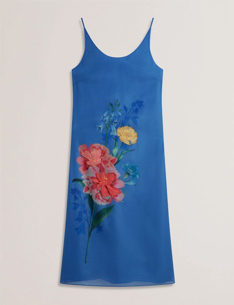 Ted Baker Fayda - Floral Detail Organza Sleeveless Midi Dress Kleid Damen Blau | 594801-SHG