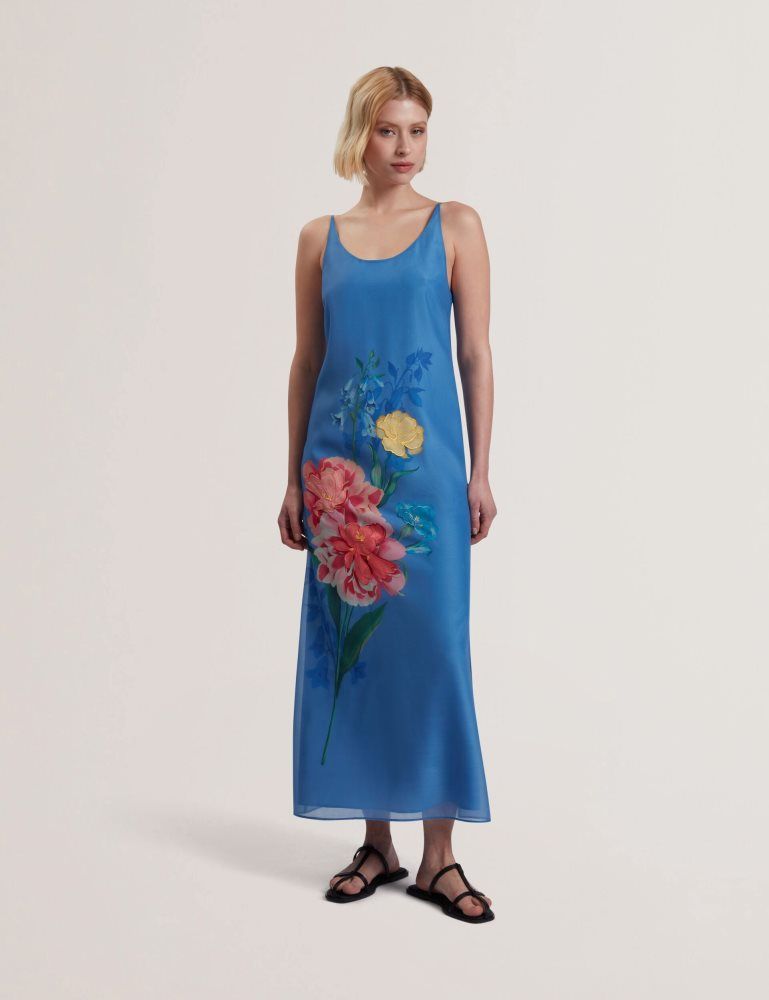 Ted Baker Fayda - Floral Detail Organza Sleeveless Midi Dress Kleid Damen Blau | 594801-SHG