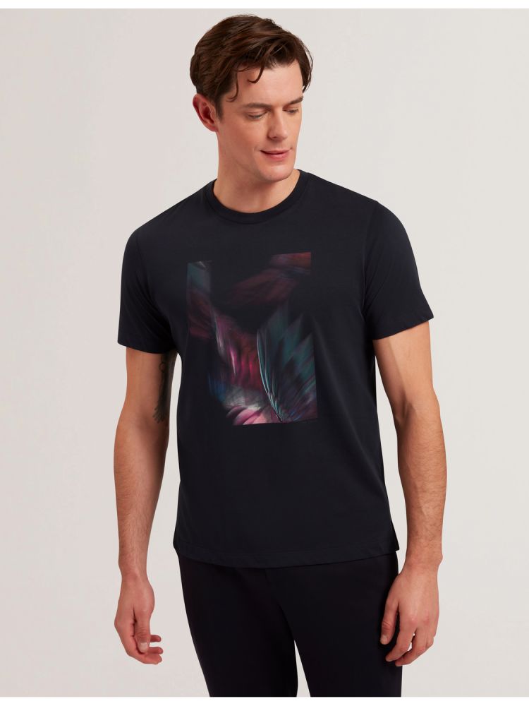Ted Baker Fether - Graphic Print Crew Neck Cotton T-shirt Oberteile Herren Navy | 381057-XPG
