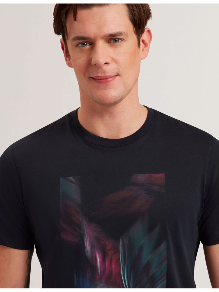 Ted Baker Fether - Graphic Print Crew Neck Cotton T-shirt Oberteile Herren Navy | 381057-XPG