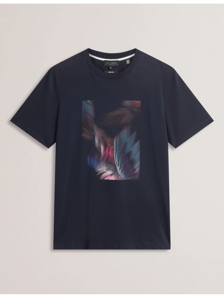 Ted Baker Fether - Graphic Print Crew Neck Cotton T-shirt Oberteile Herren Navy | 381057-XPG