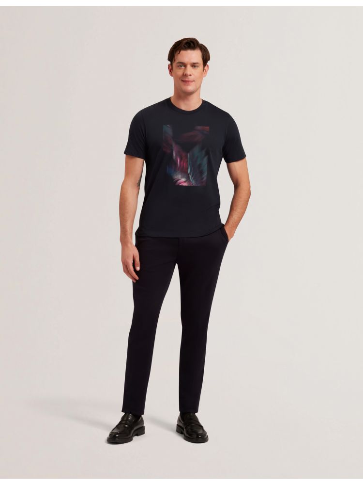 Ted Baker Fether - Graphic Print Crew Neck Cotton T-shirt Oberteile Herren Navy | 381057-XPG