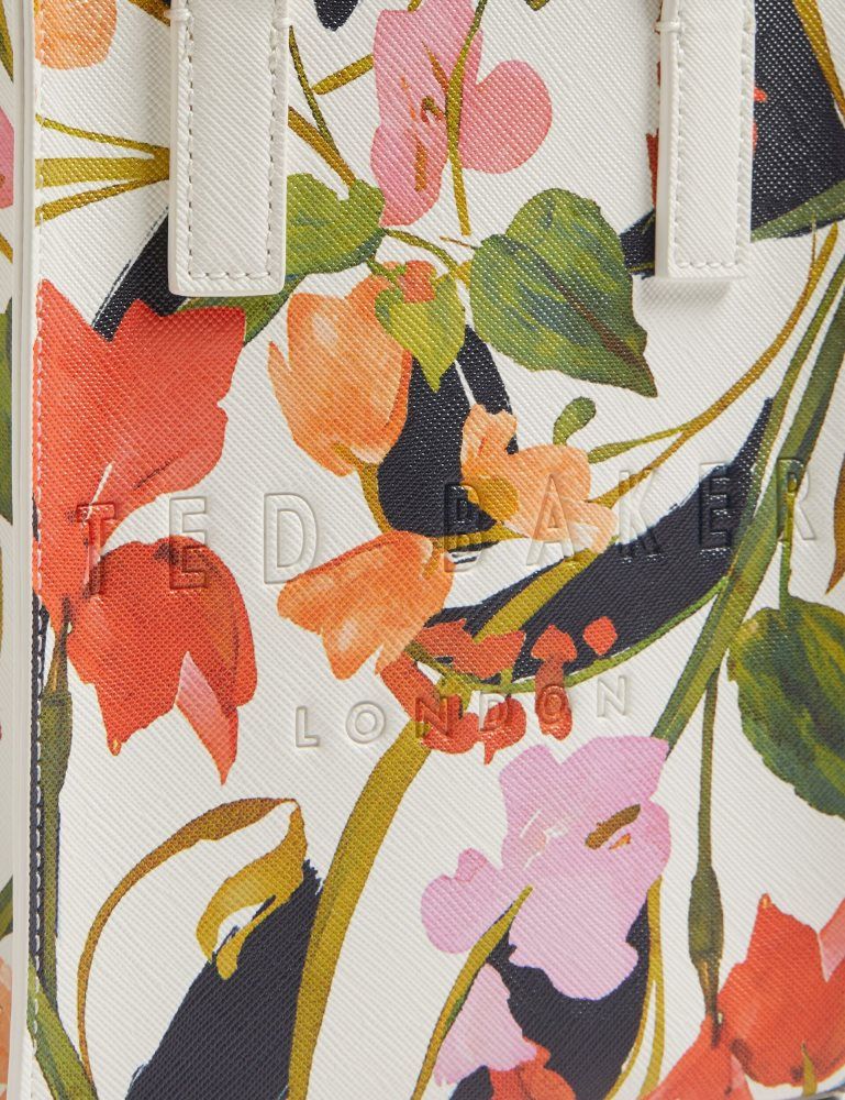 Ted Baker Floweia - Floral Faux Leather Mini Icon Tote Bag Tragetaschen Damen Weiß | 196730-EIB