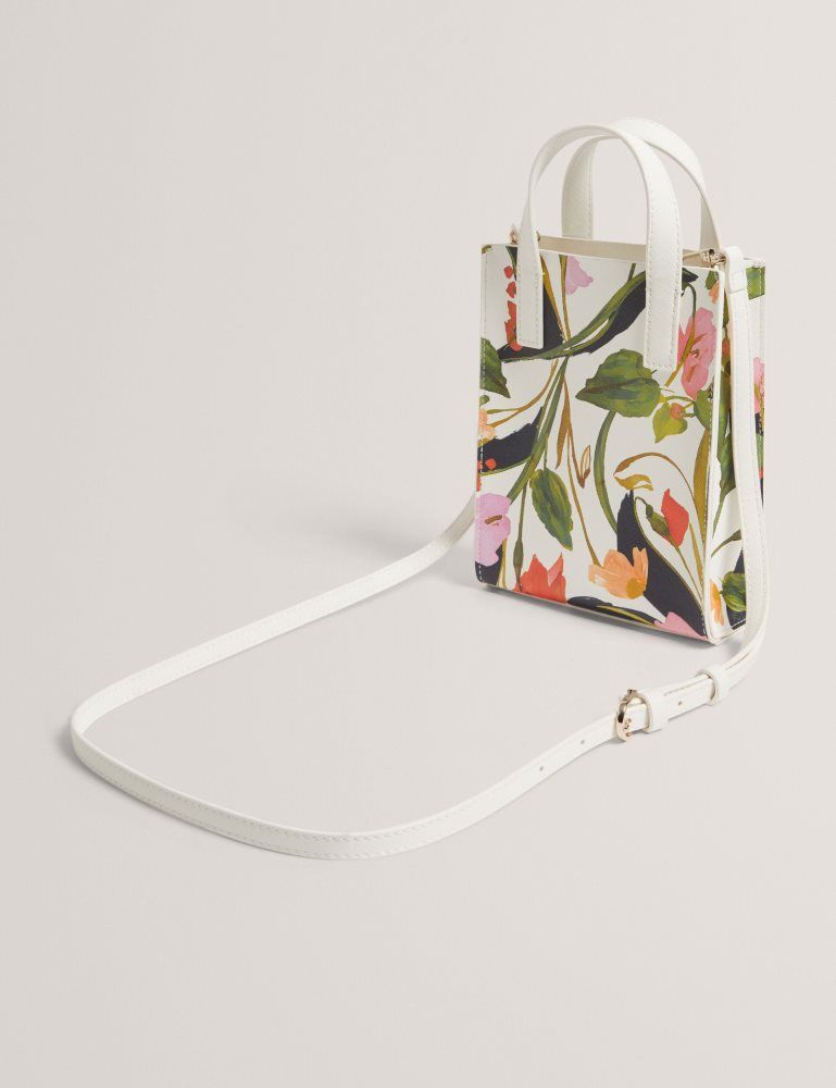 Ted Baker Floweia - Floral Faux Leather Mini Icon Tote Bag Tragetaschen Damen Weiß | 196730-EIB