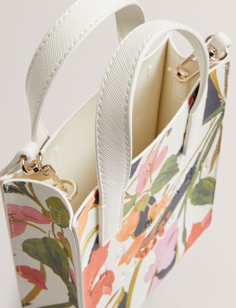 Ted Baker Floweia - Floral Faux Leather Mini Icon Tote Bag Tragetaschen Damen Weiß | 196730-EIB