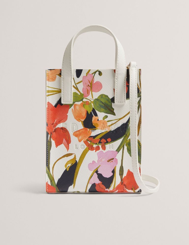 Ted Baker Floweia - Floral Faux Leather Mini Icon Tote Bag Tragetaschen Damen Weiß | 196730-EIB