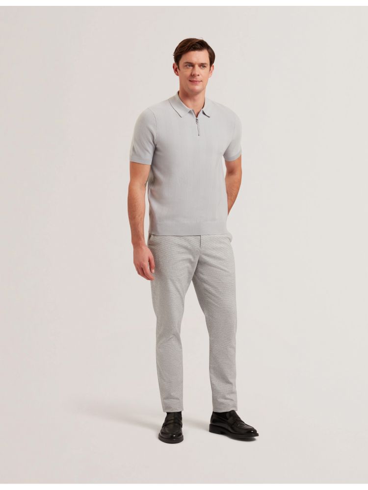 Ted Baker Fourd - Herringbone Knit Zip Neck Polo Shirt Oberteile Herren Grau | 406713-TAX