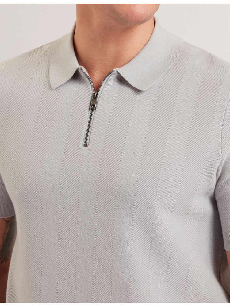 Ted Baker Fourd - Herringbone Knit Zip Neck Polo Shirt Oberteile Herren Grau | 406713-TAX