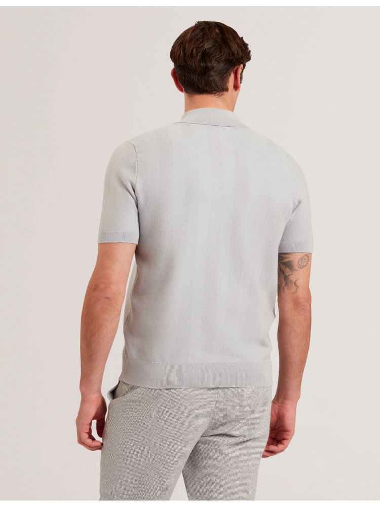 Ted Baker Fourd - Herringbone Knit Zip Neck Polo Shirt Oberteile Herren Grau | 406713-TAX