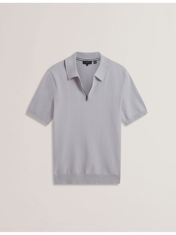Ted Baker Fourd - Herringbone Knit Zip Neck Polo Shirt Oberteile Herren Grau | 406713-TAX
