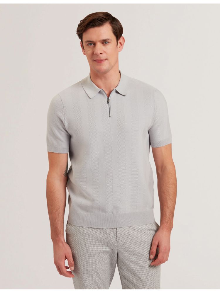 Ted Baker Fourd - Herringbone Knit Zip Neck Polo Shirt Oberteile Herren Grau | 406713-TAX