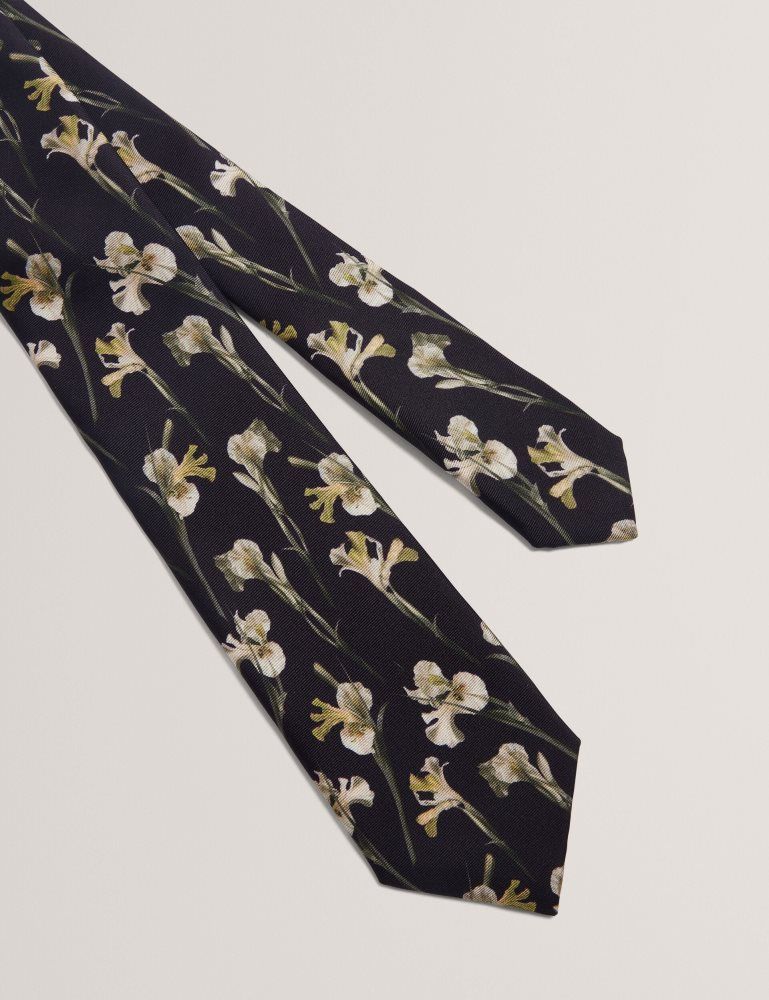 Ted Baker Frinton - Orchid Floral Print Silk Tie Krawatten Herren Schwarz | 670842-VAB