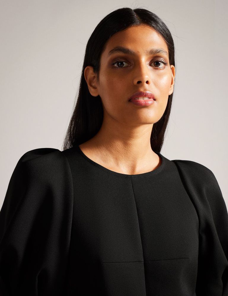 Ted Baker Gabyela - Structured Puff Sleeve Midi Dress With Belt Anzüge Damen Schwarz | 860275-CSL
